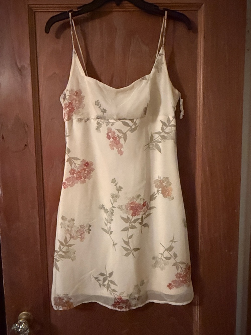 Cream Floral mini Dress with Pink & Green Accents